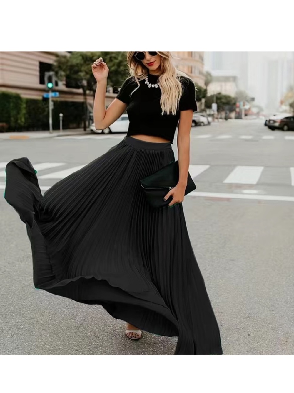 Vici Black Pleated Maxi Skirt